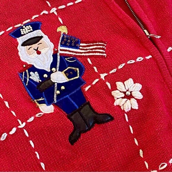 Victoria Jones Vintage Embroidered Embellished Santa Xmas Cardigan Sweater Sz 2X - Picture 5 of 16